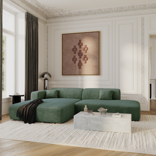 Sia Home - Hoekbanken links MYRA - Fluweel met patroon - Smaragdgroen - 300cm