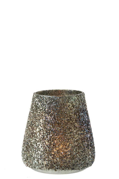 J-Line windlicht Glitter - glas - donkergroen - small