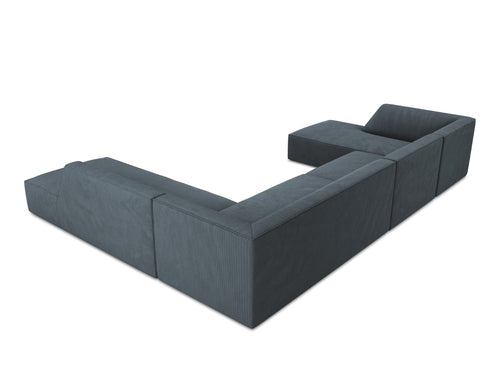 Micadoni Panoramische hoekbank rechts Ruby 7-zits, ribfluwelen, blauw - 273x366x69cm