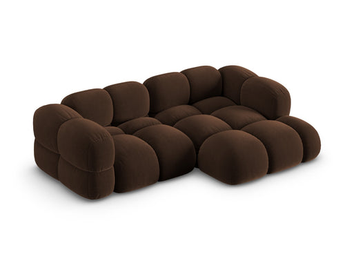 Cosmopolitan Design rechter hoekbank Loretto 3-zits, flueel chocolade - 147x250x68cm