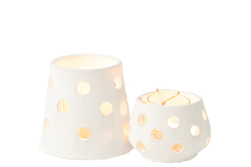 J-Line theelichthouder Ibiza - keramiek/glas - wit