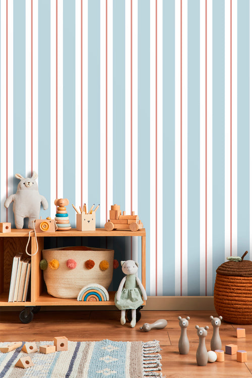 Sanders & Sanders behang strepen blauw en terracotta - 50 x 900 cm - 640311
