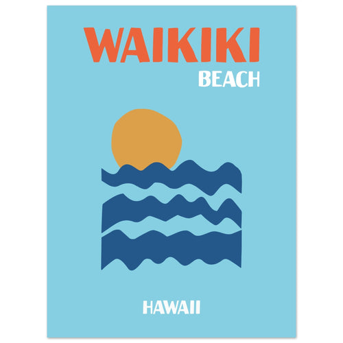Artfulprints Poster Hawaii - Waikiki Beach   - 30x40 cm - Blauw