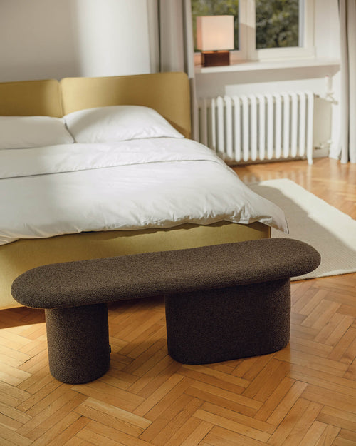 noo.ma Rull Bench - gestoffeerde bank 130 cm, Chocolate Brown Bouclé