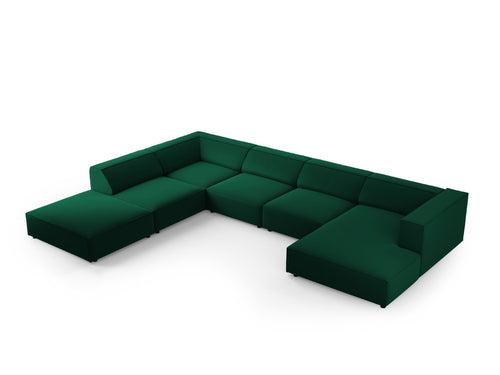 Cosmopolitan Design Panoramische hoekbank links Arendal 7-zits, flueel, flessengroen - 262x364x70cm
