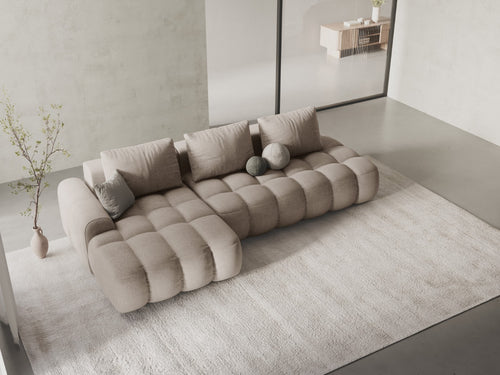 Cosmopolitan Design Uitklapbare hoekbank links met opbergdoos Linz 3-zits, structurele stof zand - 142x275x84cm