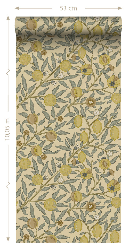 ESTAhome behang exotisch fruit en bladeren geel en groen - 50 x 900 cm - 131172 - vtwonen shop