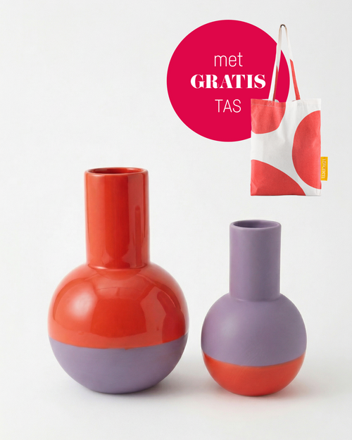vtwonen - Vaas - Bloemenvaas - Keramiek - Rood/Lila - Set van 2