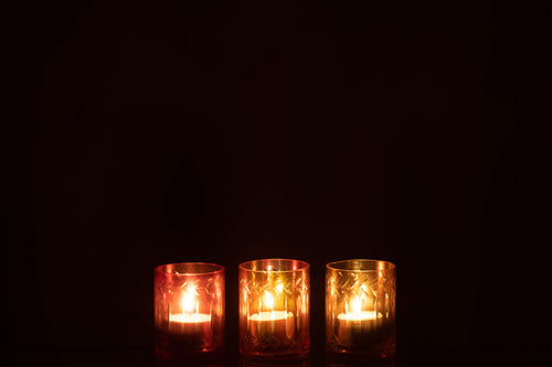 J-Line windlicht Bladeren Recht - glas - mix - 3 stuks