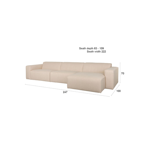 Zuiver Sofa Milka 4,5-zitsbank Chaise longue Rechts Zand - Crème - vtwonen shop