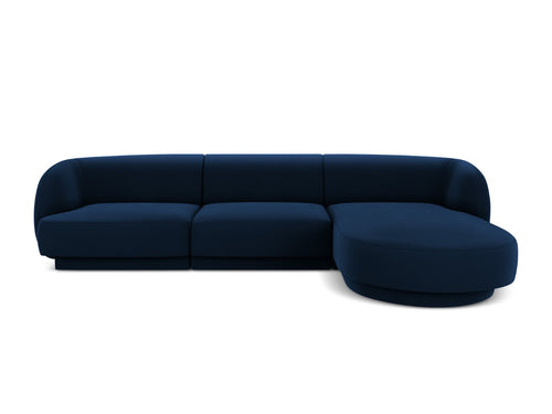Micadoni rechter hoekbank Miley 4-zits, flueel, koningsblauw - 156x255x70cm