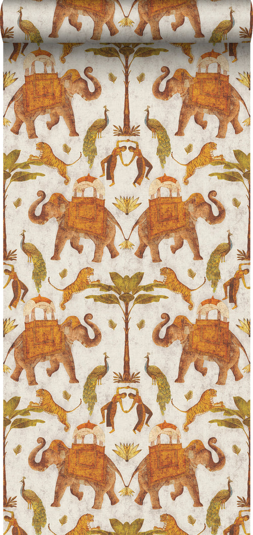 Sanders & Sanders behang olifanten terracotta en beige - 53 cm x 10 m - 640495 - vtwonen shop