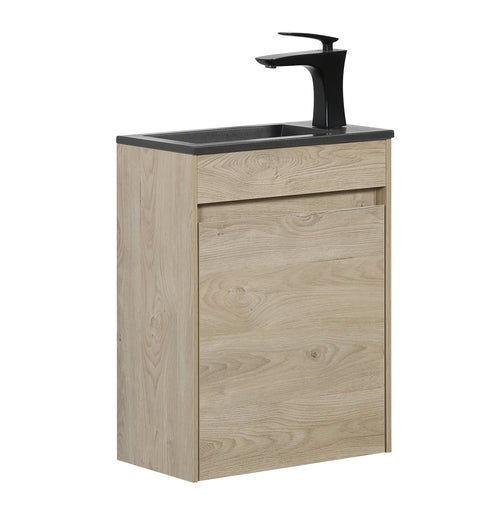 Badplaats Toiletmeubel Sinta 40 x 22 cm – Kastanje Eiken – Fonteinmeubel met Zwarte Wastafel