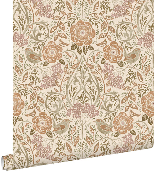 ESTAhome behang bloemen en vogels in art nouveau stijl zandkleurig, beige en oudroze - 0.53 x 10.05 m - 139566 - vtwonen shop