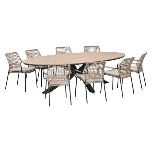 Garden Impressions Tuinset Natas sand 9-delig - Tulli tuintafel ovaal 280x140 cm
