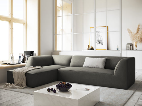 Micadoni linker hoekbank Ruby 4-zits, ribfluwelen, lichtgrijs - 180x273x69cm