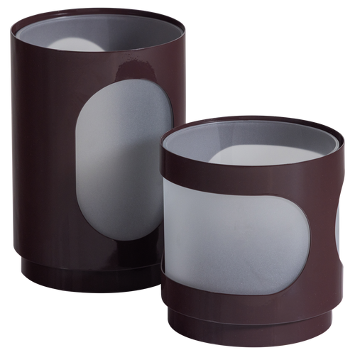 WOOOD windlichten Tavo - Metaal/Glas - Bruin - Set van 2 - 20x15x15/15x15x15