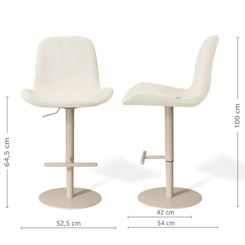 Nolon Niva-Fé tulp barkruk rib beige - verstelbaar - beige poten