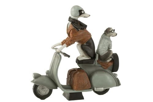 J-Line decoratie Honden Op Scooter - polyresin - mix - large