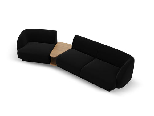 Micadoni linker modulaire bank Miley 3-zits, flueel, zwart - 126x303x70cm