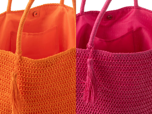 J-Line strandtas + tasje - papier - roze/oranje - 2 stuks