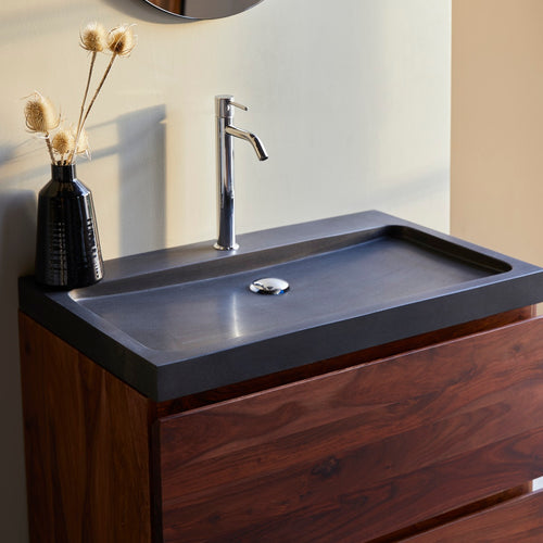 Tikamoon Badkamermeubel van massief palissander en lavasteen 80 cm - Donkerbruin - vtwonen shop