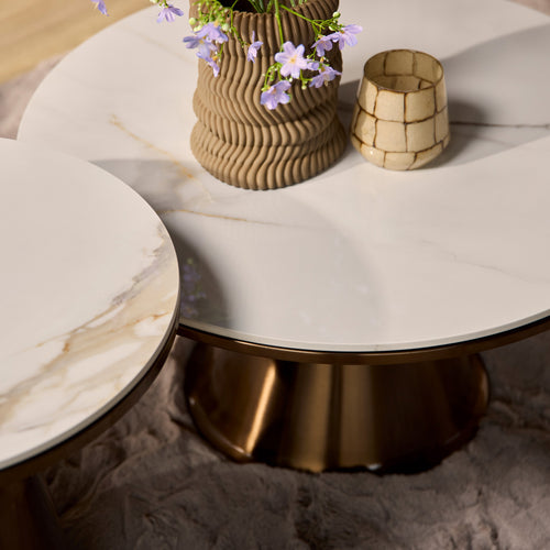 StarFurn Salontafel Alix - Rond Wit Marmer - Set van 2 - 75x75x41cm