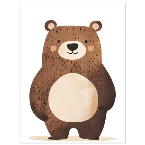 Artfulprints Poster Bruine beer staand   - 30x40 cm - Bruin