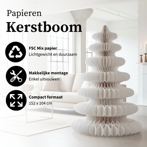 Mica Decorations Papieren Kerstboom - Opvouwbare Kunstkerstboom - H152 x Ø104 cm - Kerst Decoratie - FSC 100% - Wit