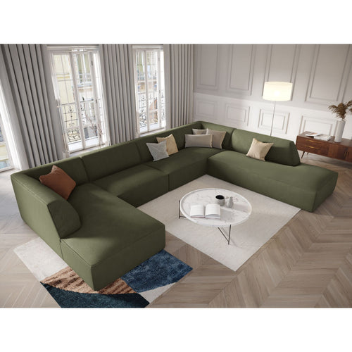 Cosmopolitan Design - Panoramische hoekbank rechts Siena 7-zits, ribfluwelen groente - 273x366x69cm