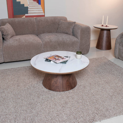 Giga Meubel Salontafel Alba - Rond Walnoot Hout/Keramisch - 80x80x35cm - vtwonen shop