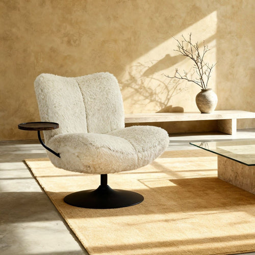 DÉJA Living Draaifauteuil Morten - Beige Fluffy/Zwart - Incl. Tafeltje - vtwonen shop