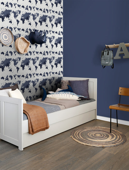 ESTAhome behang vintage wereldkaarten donkerblauw - 53 cm x 10.05 m - 138972
