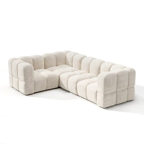 Sia Home - Modulaire hoekbank links NUBI - Fluweel met structuur - Crème - 570cm
