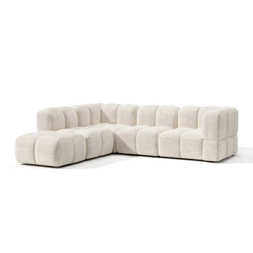 Sia Home - Modulaire bank met grote hoek links NUBI - Fluweel met structuur - Crème - 570cm