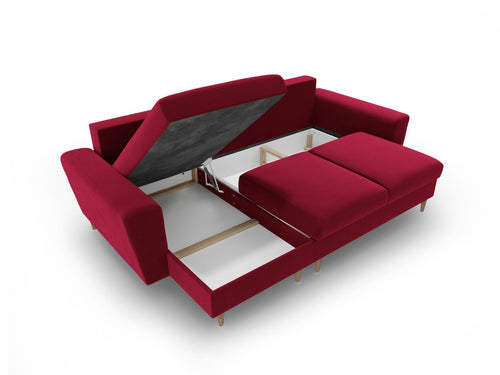 Cosmopolitan Design Omkeerbare converteerbare hoekbank met opbergdoos Kyoto 4-zits, flueel rood - 145x241x88cm
