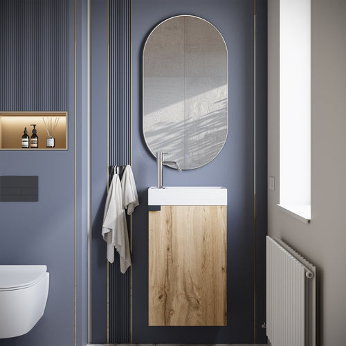 Badplaats Toiletmeubel Apollo 40 x 22 cm – Licht Eiken – Fonteinmeubel met Wastafel