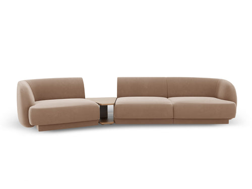 Micadoni linker modulaire bank Miley 3-zits, flueel, cappuccino - 126x303x70cm