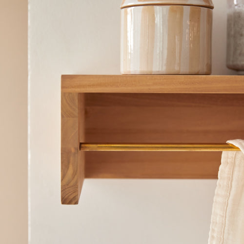 Tikamoon Wandhanddoekenrek van massief teakhout 60 cm - Naturel