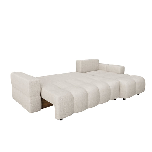 Sia Home - Rechthoekige hoekbank die kan worden uitgeklapt tot bed GABRIEL - bouclé-stof beige 286cm