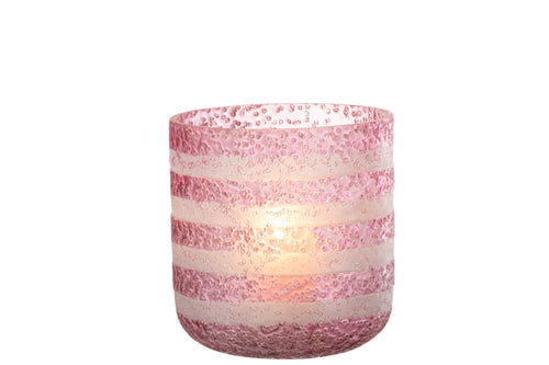 J-Line windlicht Strepen - glas - rood/wit - large