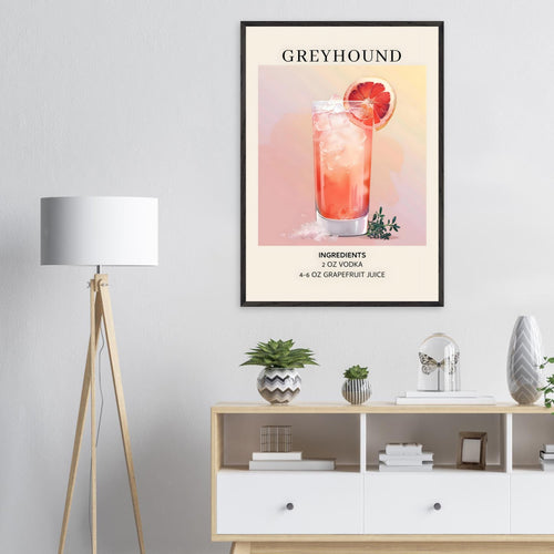Artfulprints Poster met Lijst Greyhound cocktail - Ingrediënten   - 30x40 cm - Roze