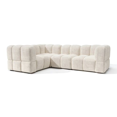 Sia Home - Modulaire hoekbank links NUBI - Fluweel met structuur - Crème - 570cm