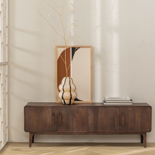 WOOOD tv meubel 150 cm Liya - Mangohout - Donkerbruin - 50x150x35