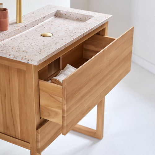 Tikamoon Badkamermeubel van massief teakhout en roze premium terrazzo 80 cm - Roze