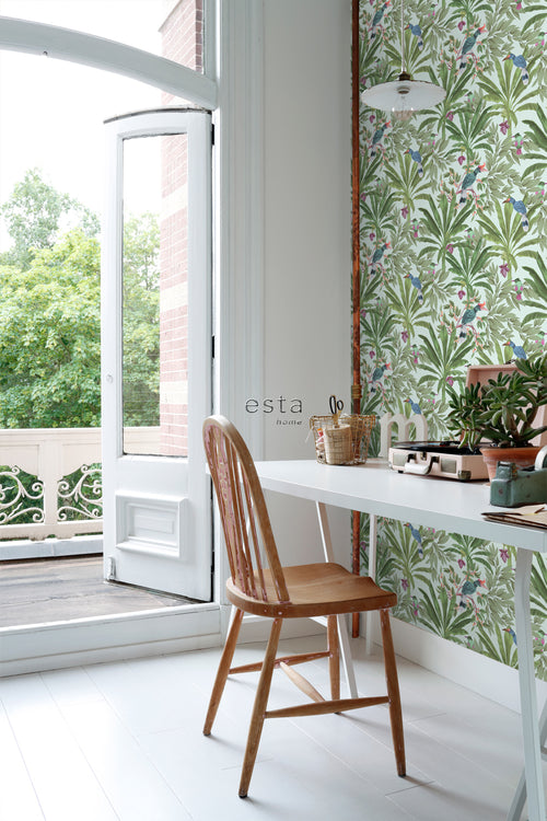 ESTAhome behang tropische jungle bladeren mintgroen en jungle groen - 53 cm x 10.05 m - 139189