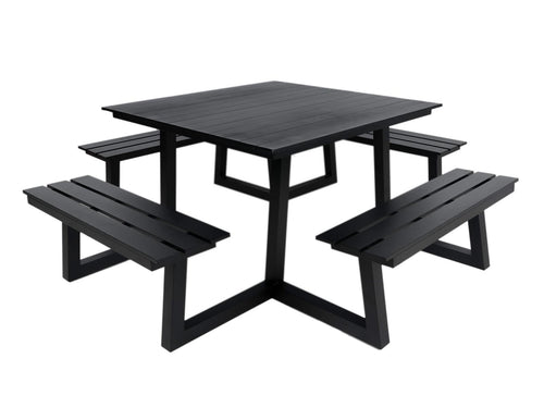 MaximaVida vierkante aluminium picknicktafel Dex 215 cm zwart - lage instap - vtwonen shop