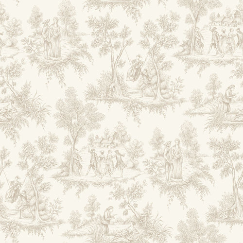 ESTAhome behang toile de jouy print beige - 50 x 900 cm - 132093