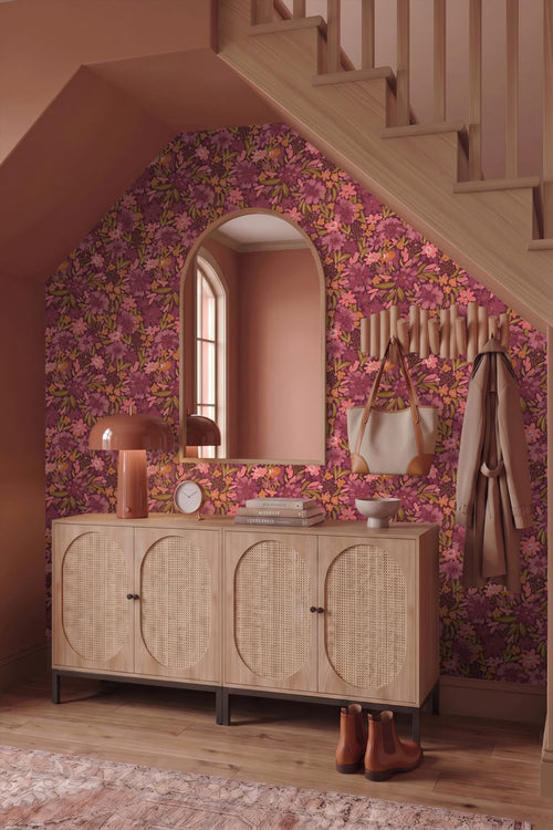 ESTAhome behang bloemen paars, groen en roze - 50 x 900 cm - 132199