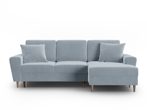 Cosmopolitan Design Converteerbare hoekbank rechts met opbergdoos Kyoto 4-zits, flueel lichtblauw - 145x241x88cm